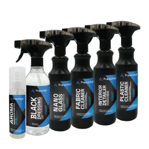 PrestiAgri Čistenie a starostlivosť o interiér - súprava (1x Plastic Cleaner 500 ml, 1x Interior Detailer 500 ml, 1x Fabric Cleaner 500 ml, 1x Nano Glass 500 ml, 1x Black Dressing 500 ml, 1x Aroma Zlaté dni 120 ml)